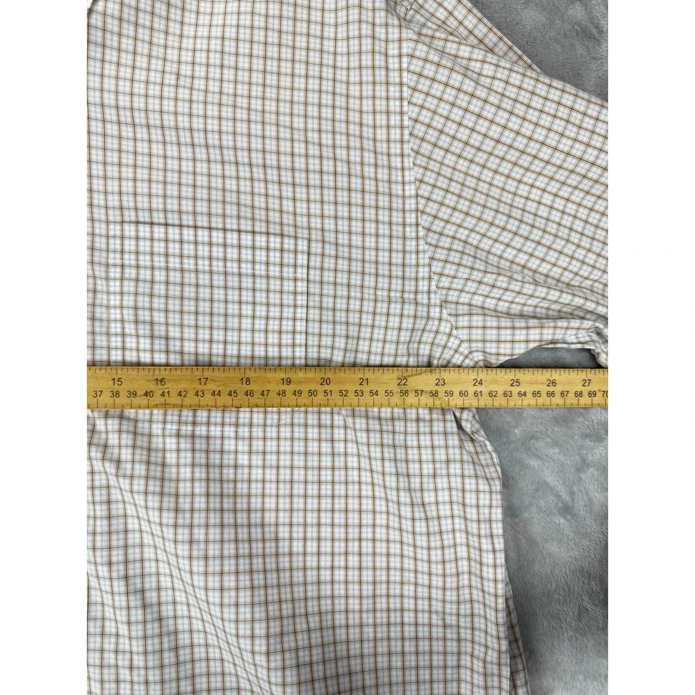 Brooks Brothers Mens Button Down Shirt L Tan Blue Check Cotton Long Sleeve